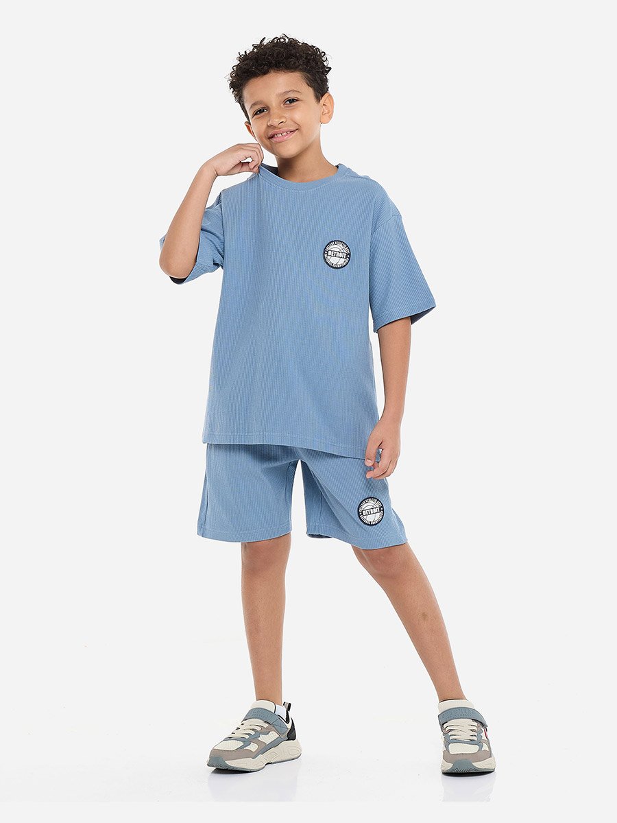 Boys Blue Textured Ribbed T-Shirt and Shorts Set