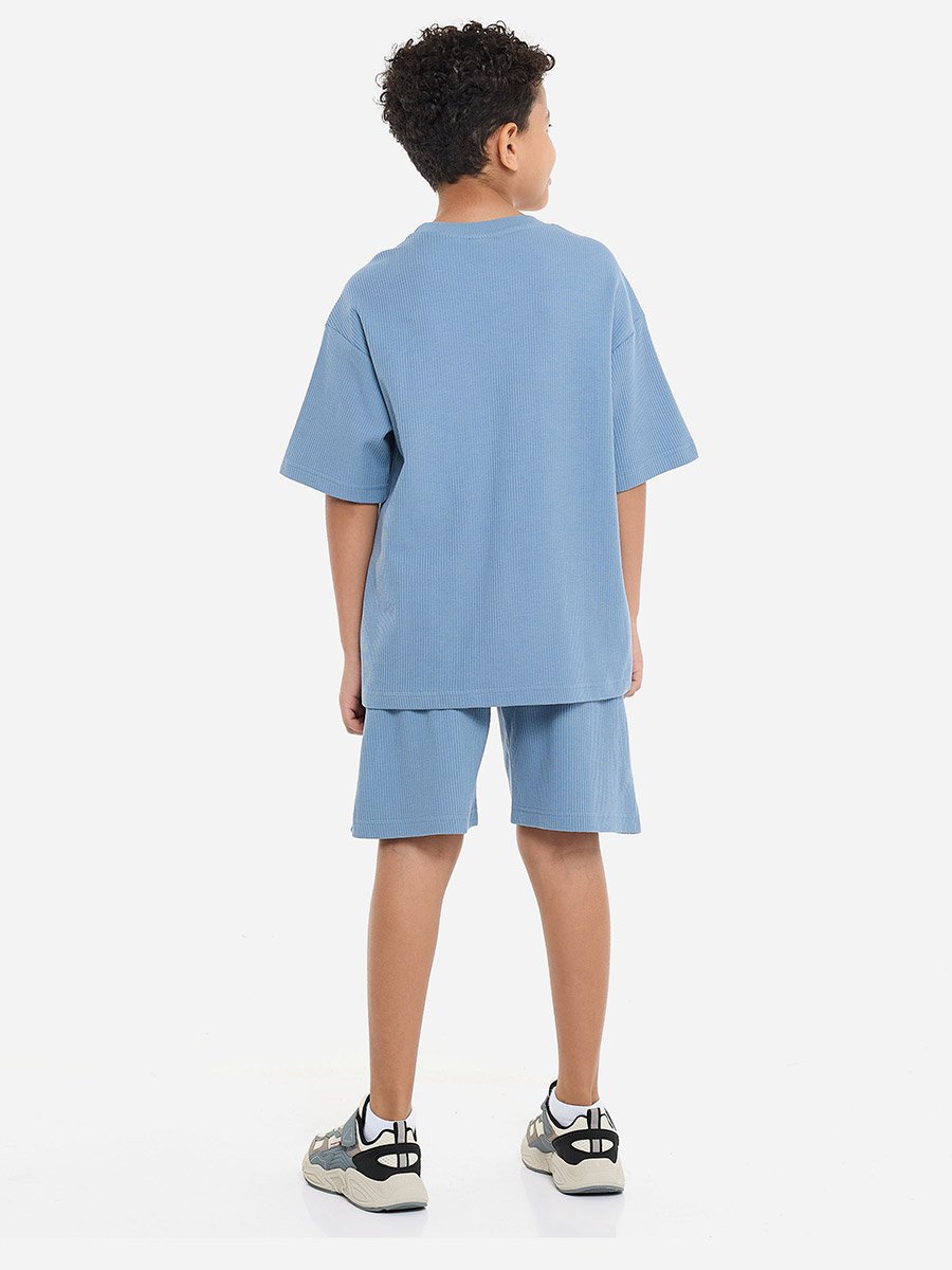 Boys Blue Textured Ribbed T-Shirt and Shorts Set