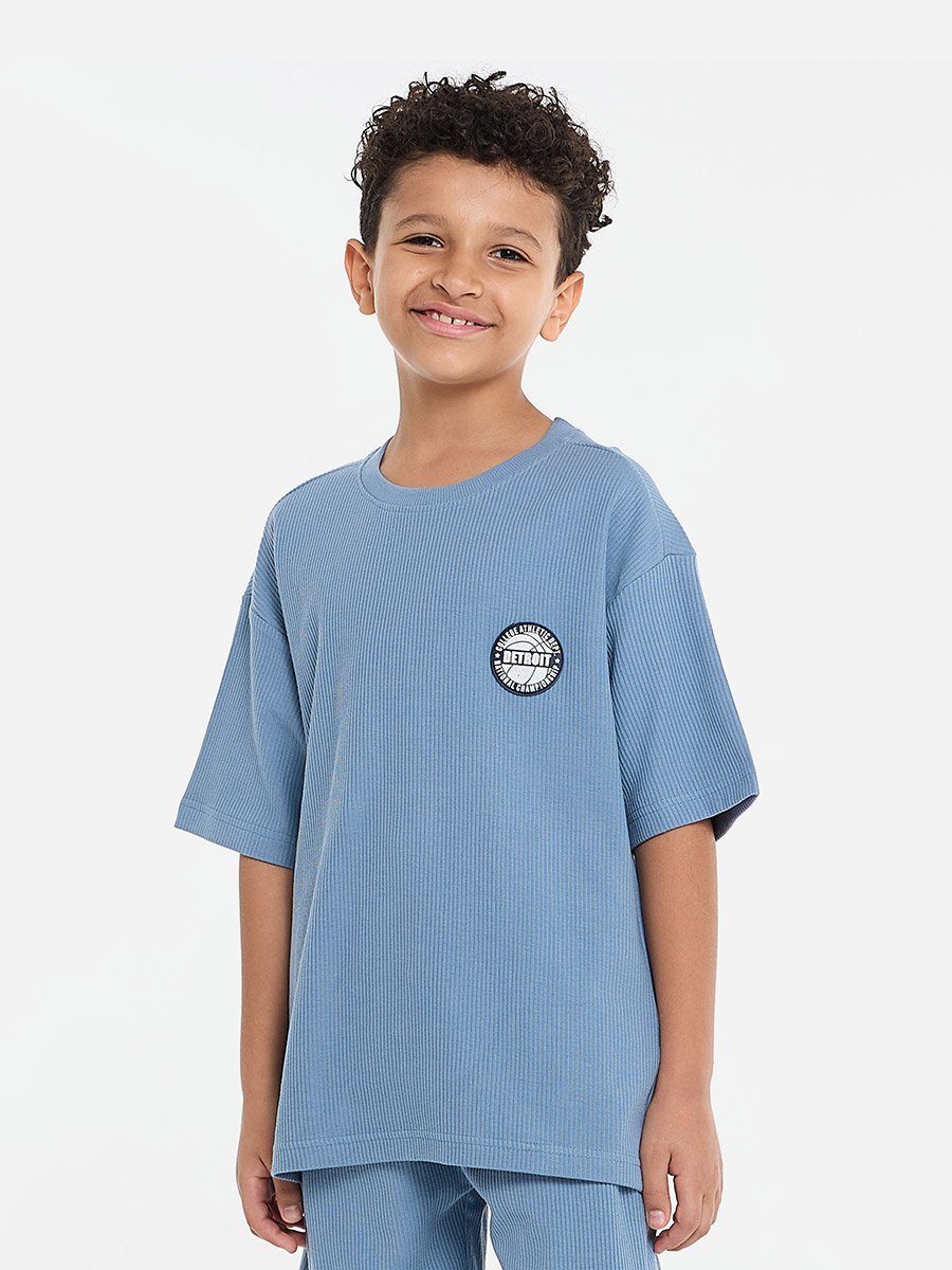 Boys Blue Textured Ribbed T-Shirt and Shorts Set