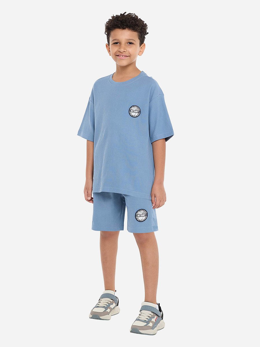 Boys Blue Textured Ribbed T-Shirt and Shorts Set