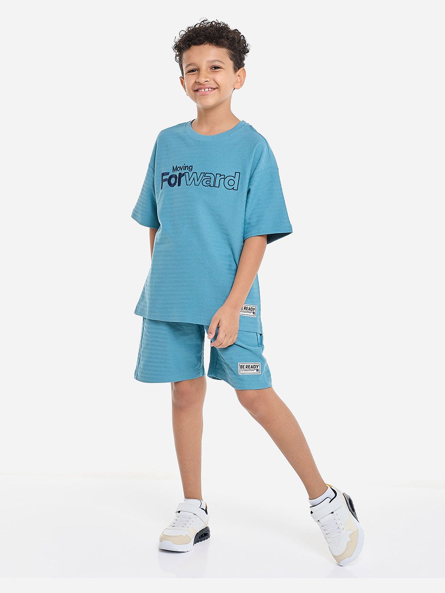Boys Blue Embroidered T-Shirt and Shorts Set