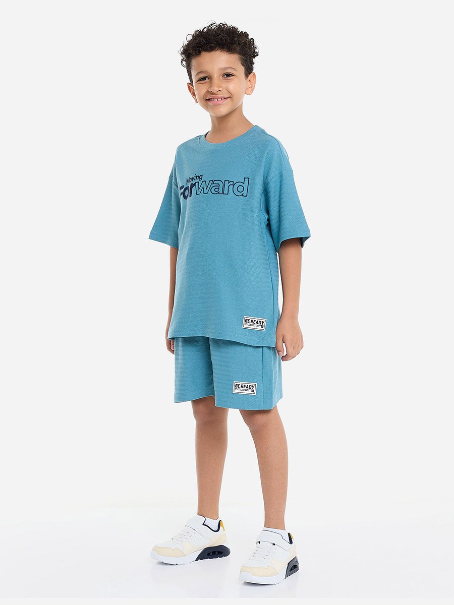 Boys Blue Embroidered T-Shirt and Shorts Set
