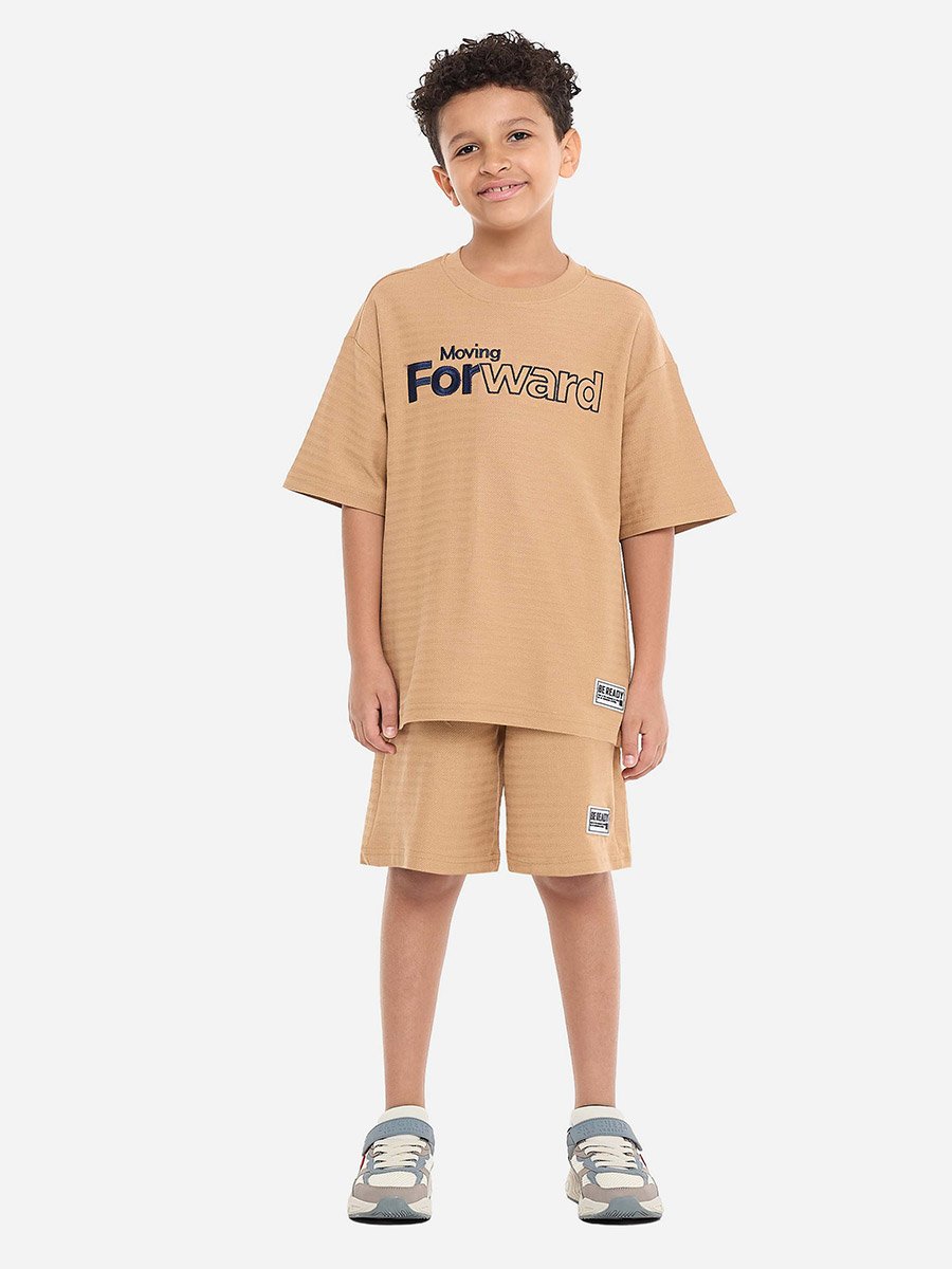 Boys Brown Embroidered T-Shirt and Shorts Set