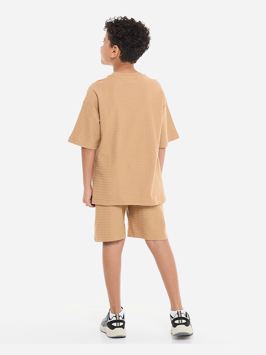 Boys Brown Embroidered T-Shirt and Shorts Set