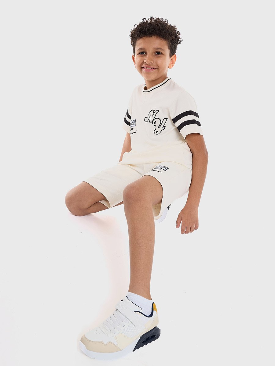Boys Cream Cotton Embroidered T-Shirt and Shorts Set