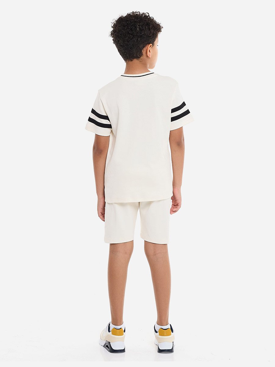 Boys Cream Cotton Embroidered T-Shirt and Shorts Set