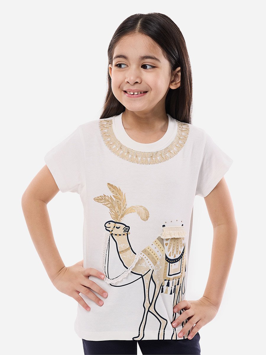 Girls Camel Graphic T-Shirt and Flared Leggings Set