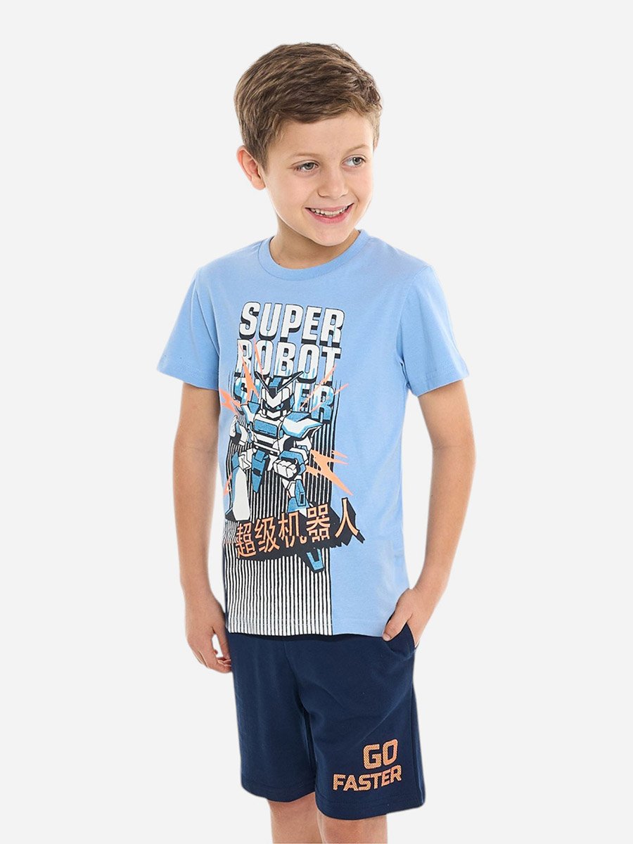 Boys Robot Graphic T-Shirt and Shorts Set