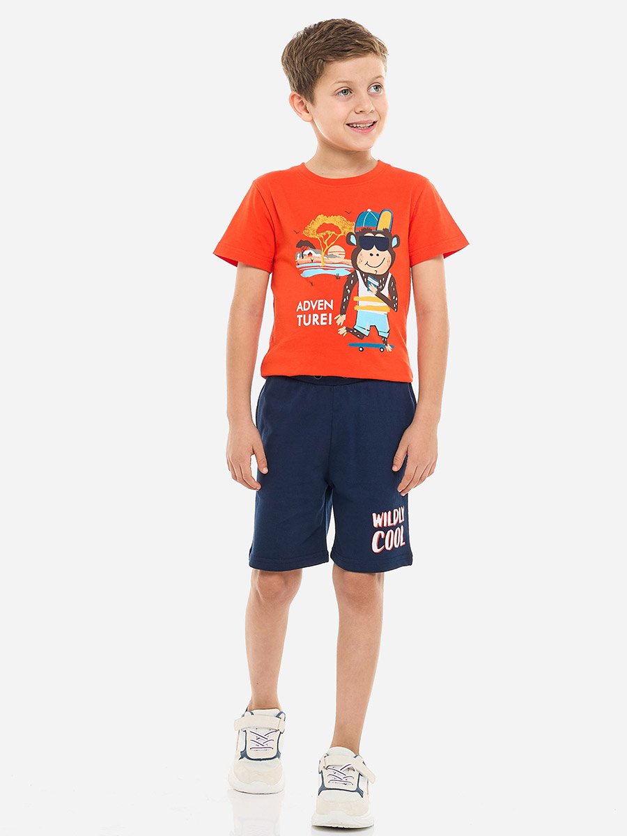 Boys Graphic Print Cotton T-Shirt and Shorts Set