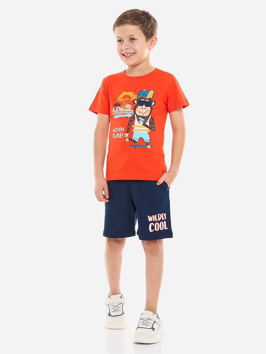 Boys Graphic Print Cotton T-Shirt and Shorts Set