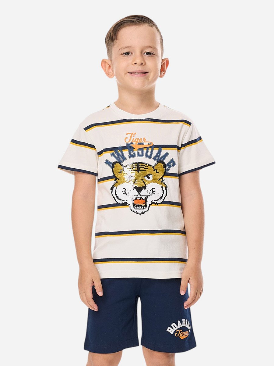 Boys Striped Graphic T-Shirt and Shorts Set