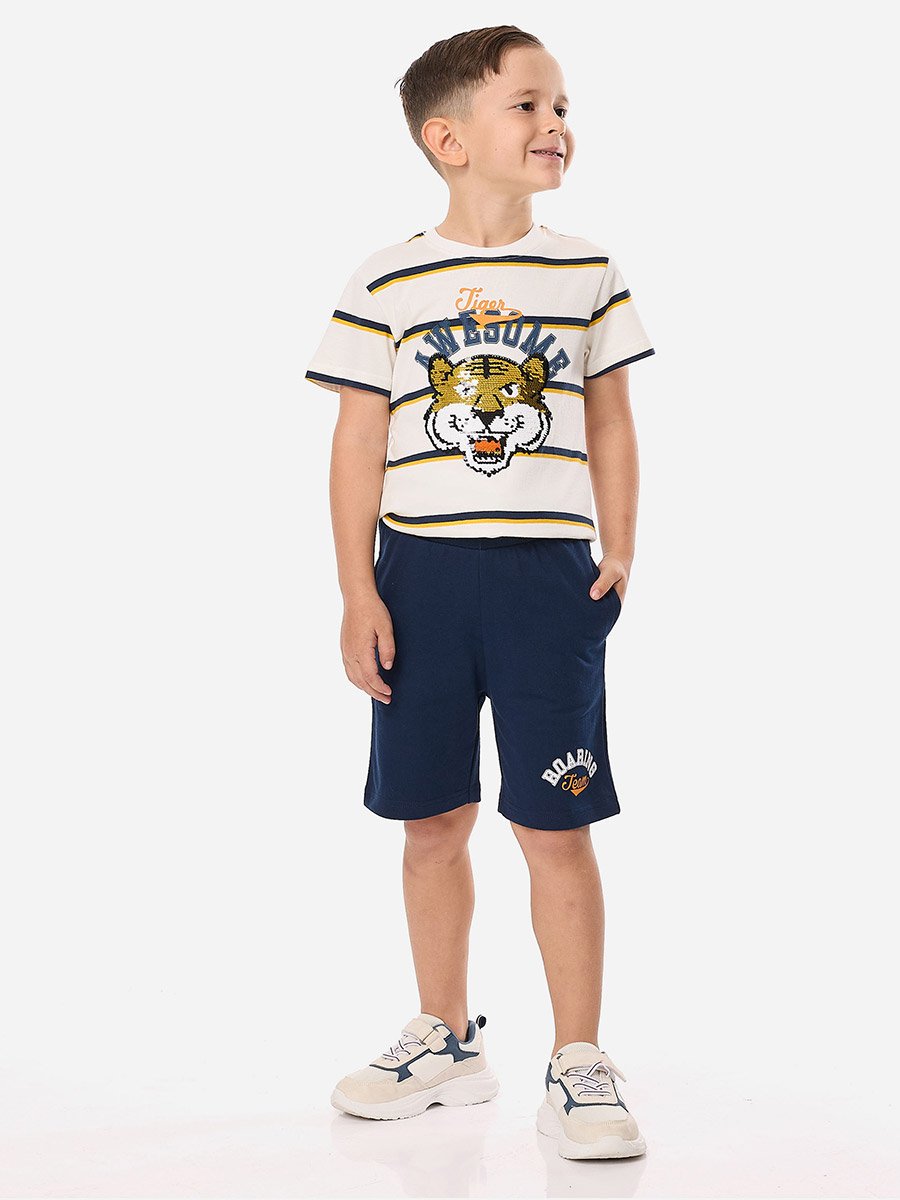 Boys Striped Graphic T-Shirt and Shorts Set