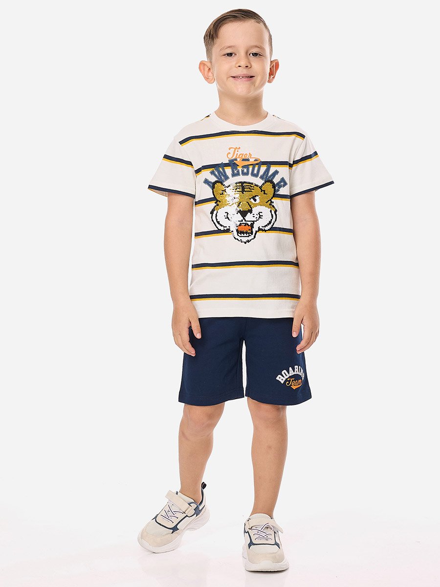 Boys Striped Graphic T-Shirt and Shorts Set