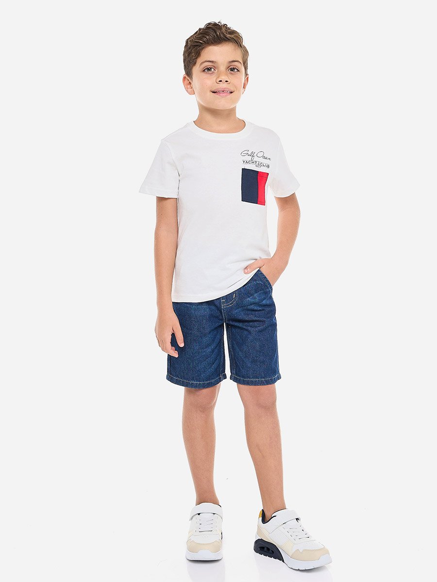 Boys Pocket Graphic T-Shirt and Denim Shorts Set