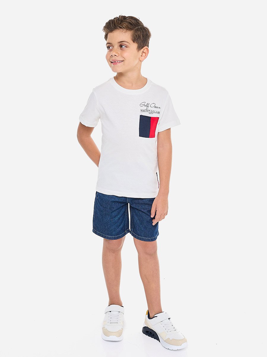 Boys Pocket Graphic T-Shirt and Denim Shorts Set