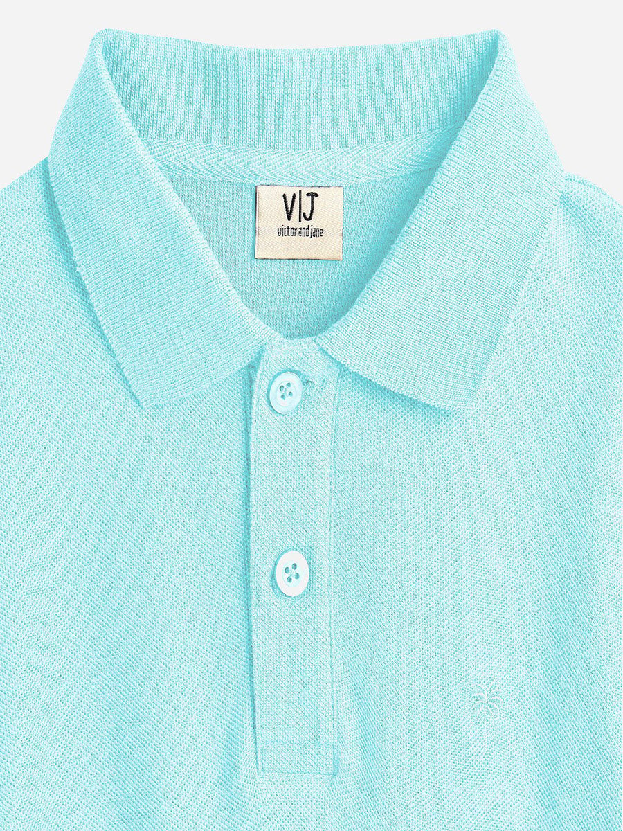 Boys Blue Solid Short Sleeve Polo T-Shirt