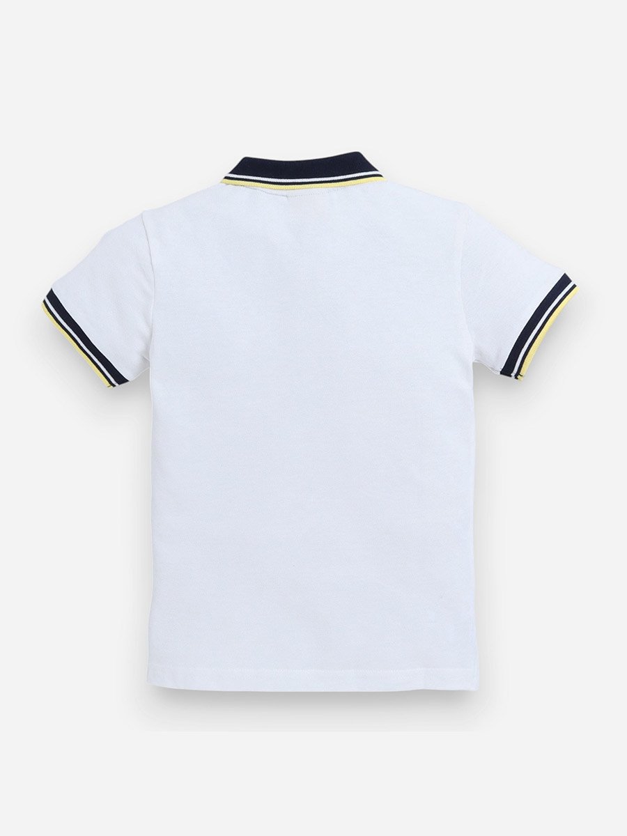 Boys White Embroidered Detail Short Sleeve Polo T-Shirt