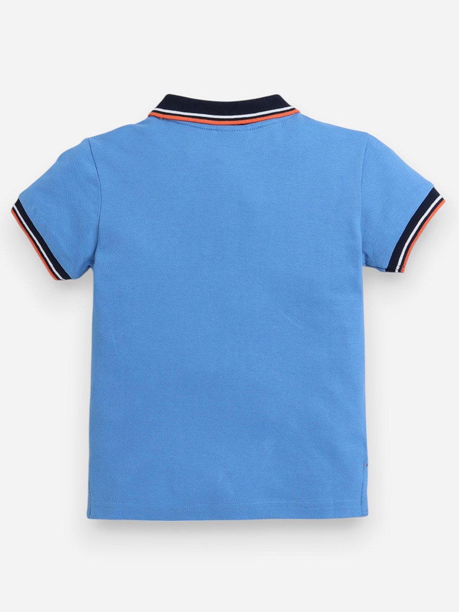 Boys Blue Embroidered Detail Short Sleeve Polo T-Shirt