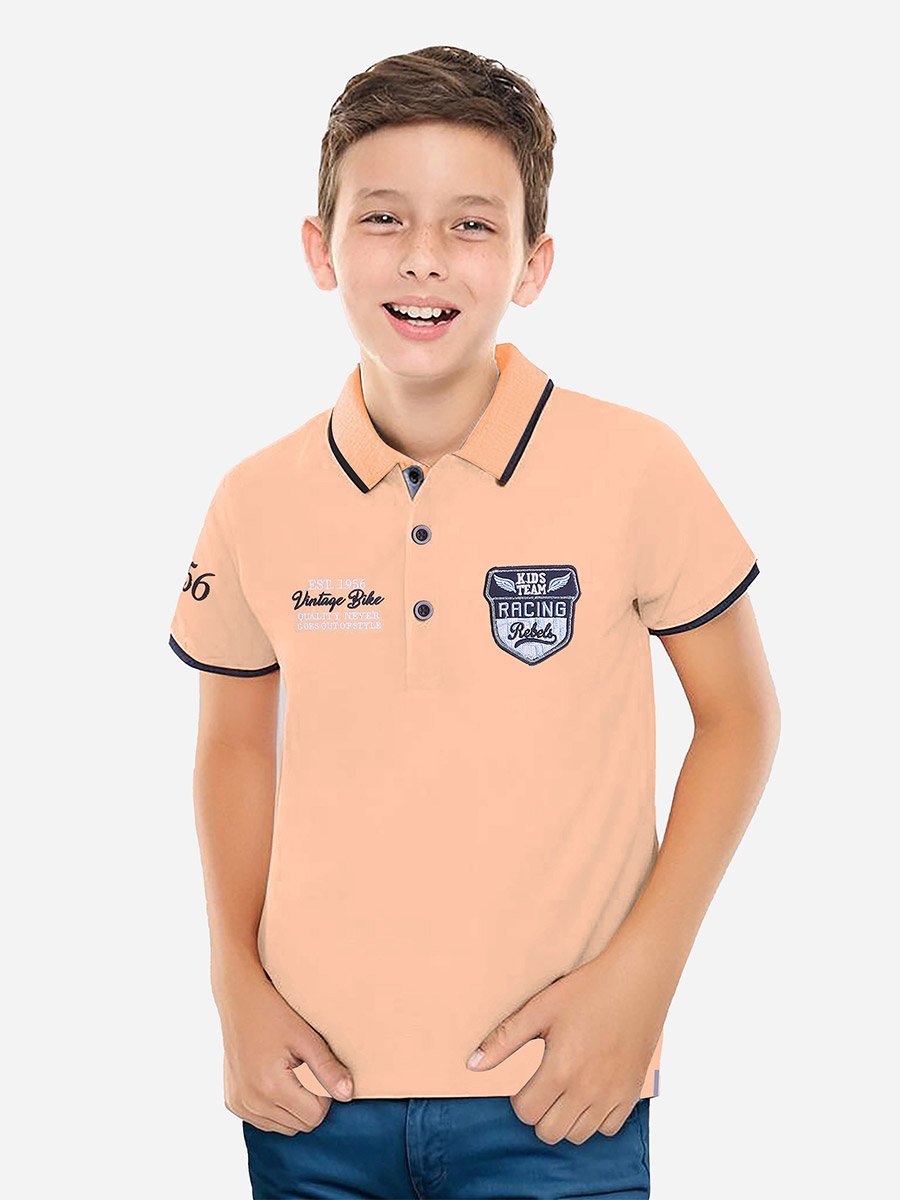 Boys Orange Embroidered Detail Short Sleeve Polo T-Shirt