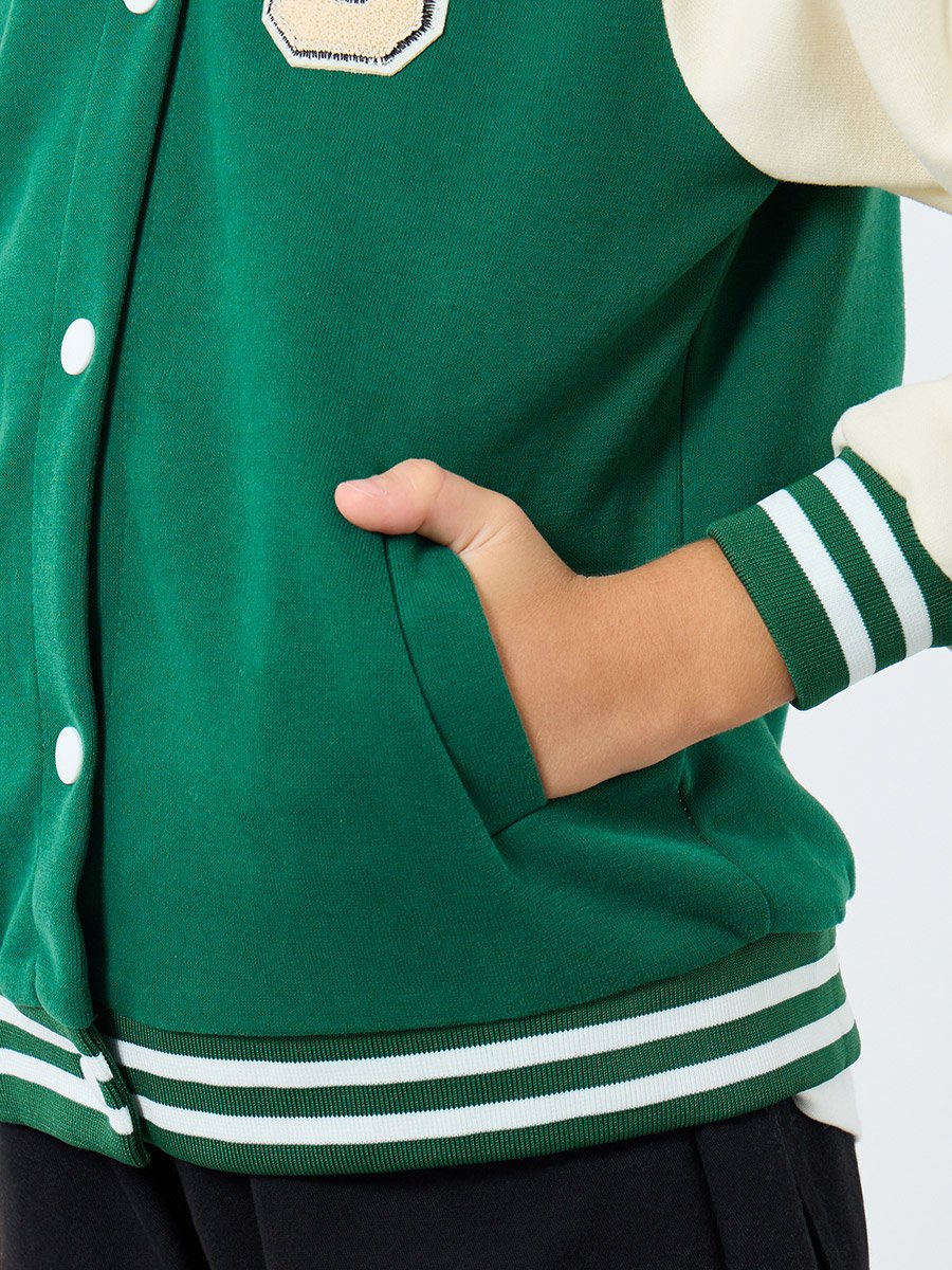 Boys Green Color Block Bomber Jacket 