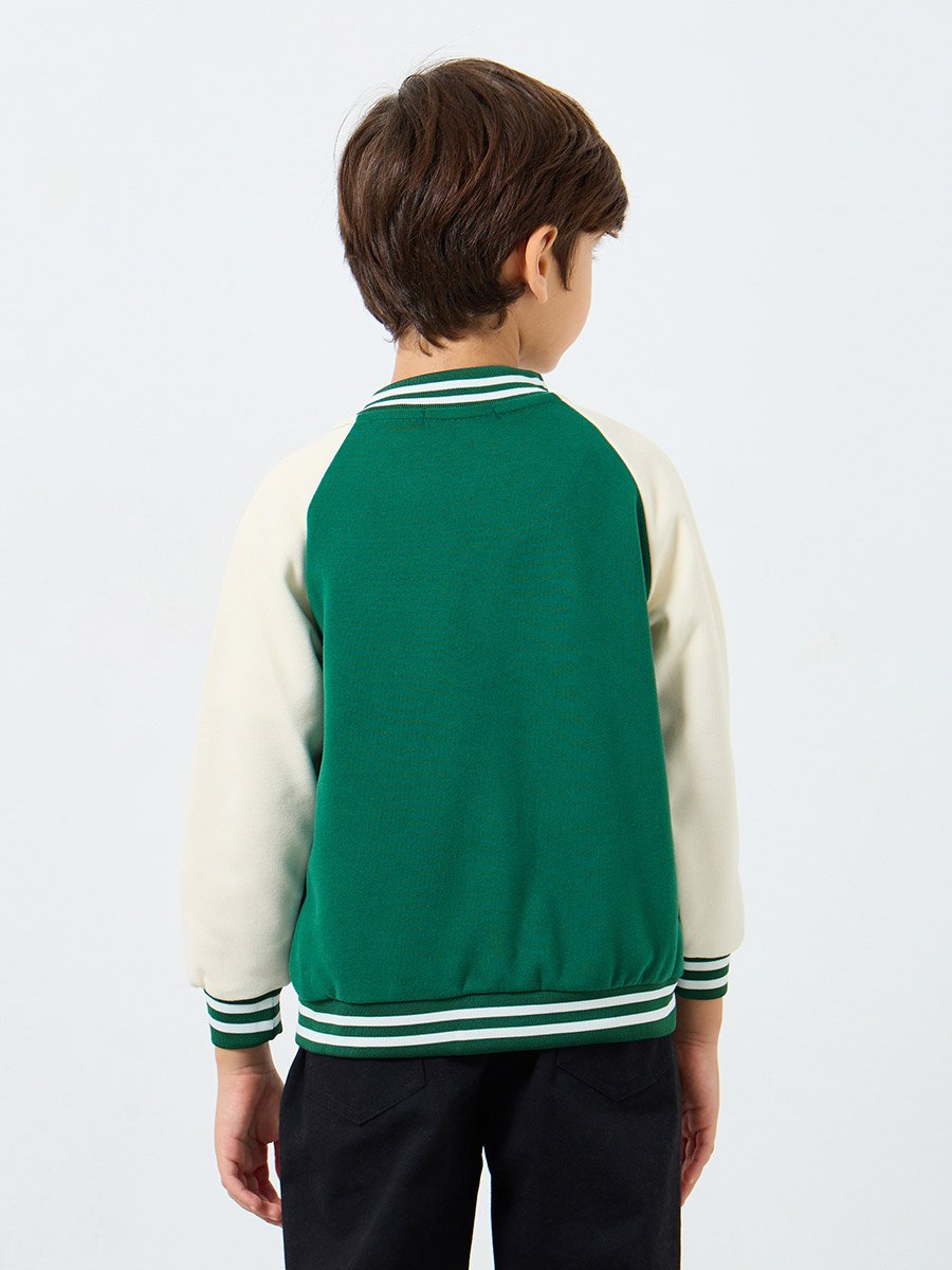 Boys Green Color Block Bomber Jacket 