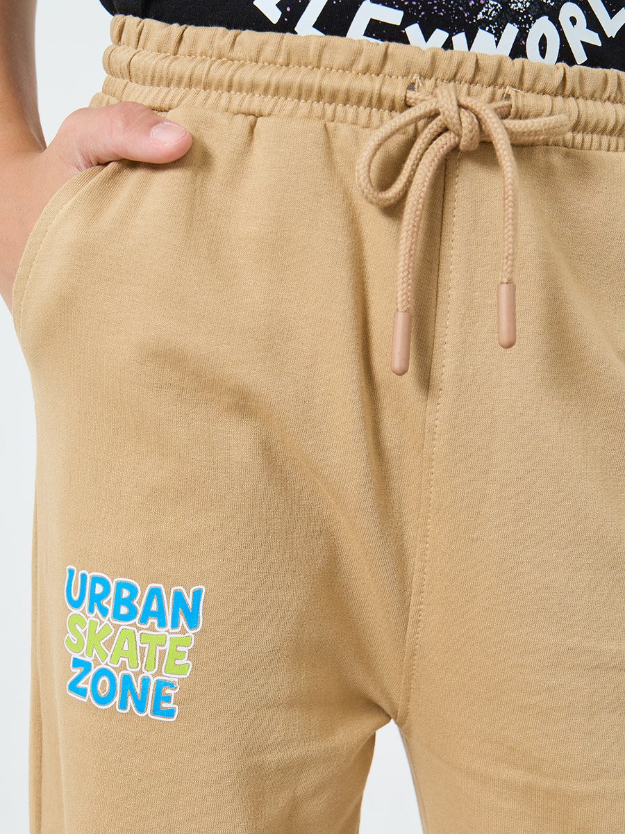 Kids Tan Cotton Joggers with Drawstring Waist
