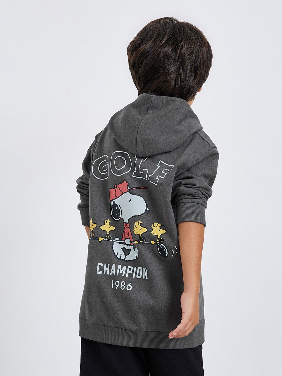 Kids Grey Snoopy Print Cotton Hoodie