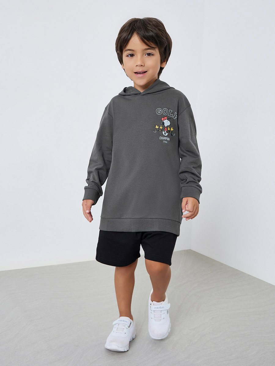 Kids Grey Snoopy Print Cotton Hoodie