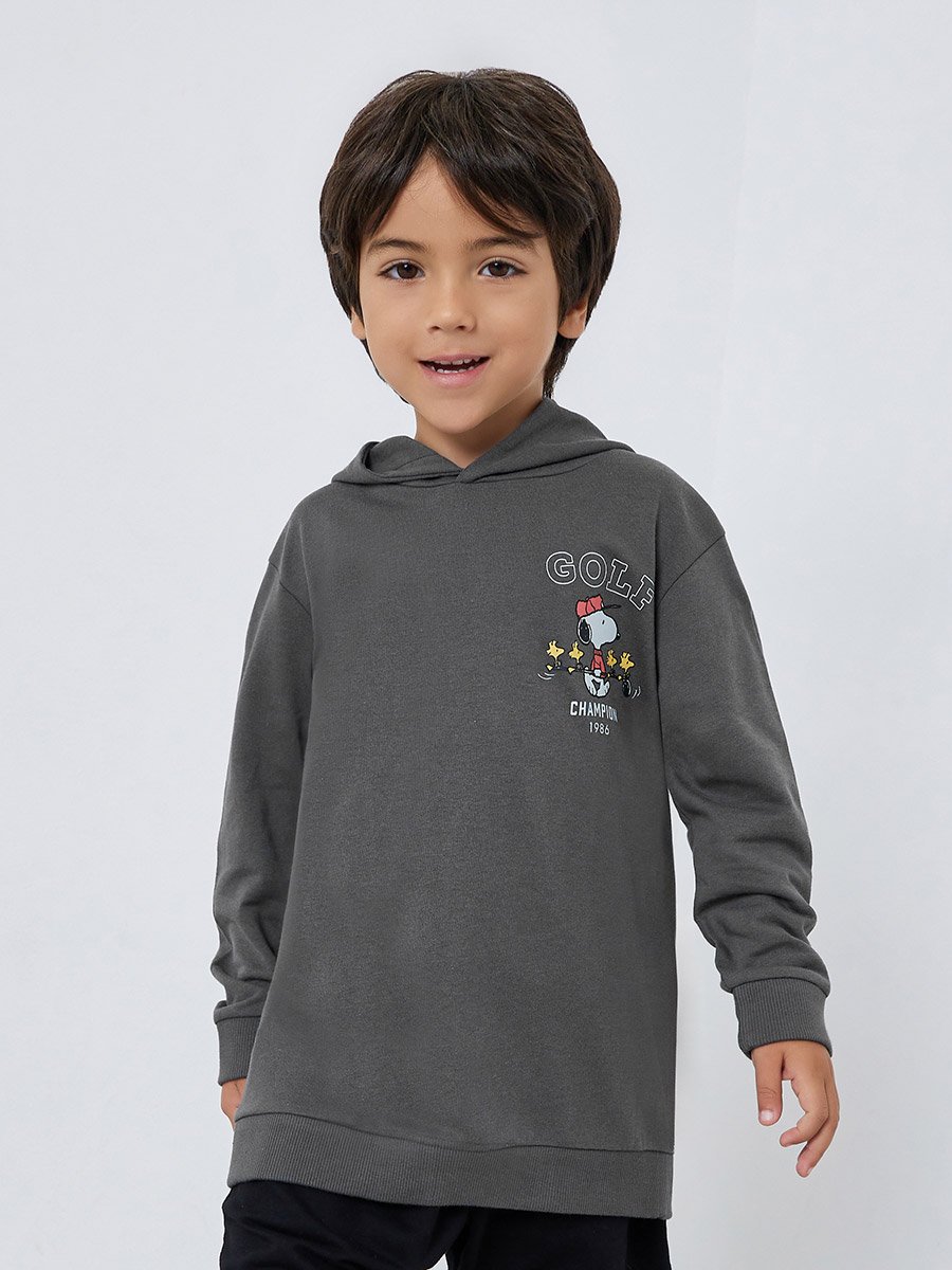 Kids Grey Snoopy Print Cotton Hoodie