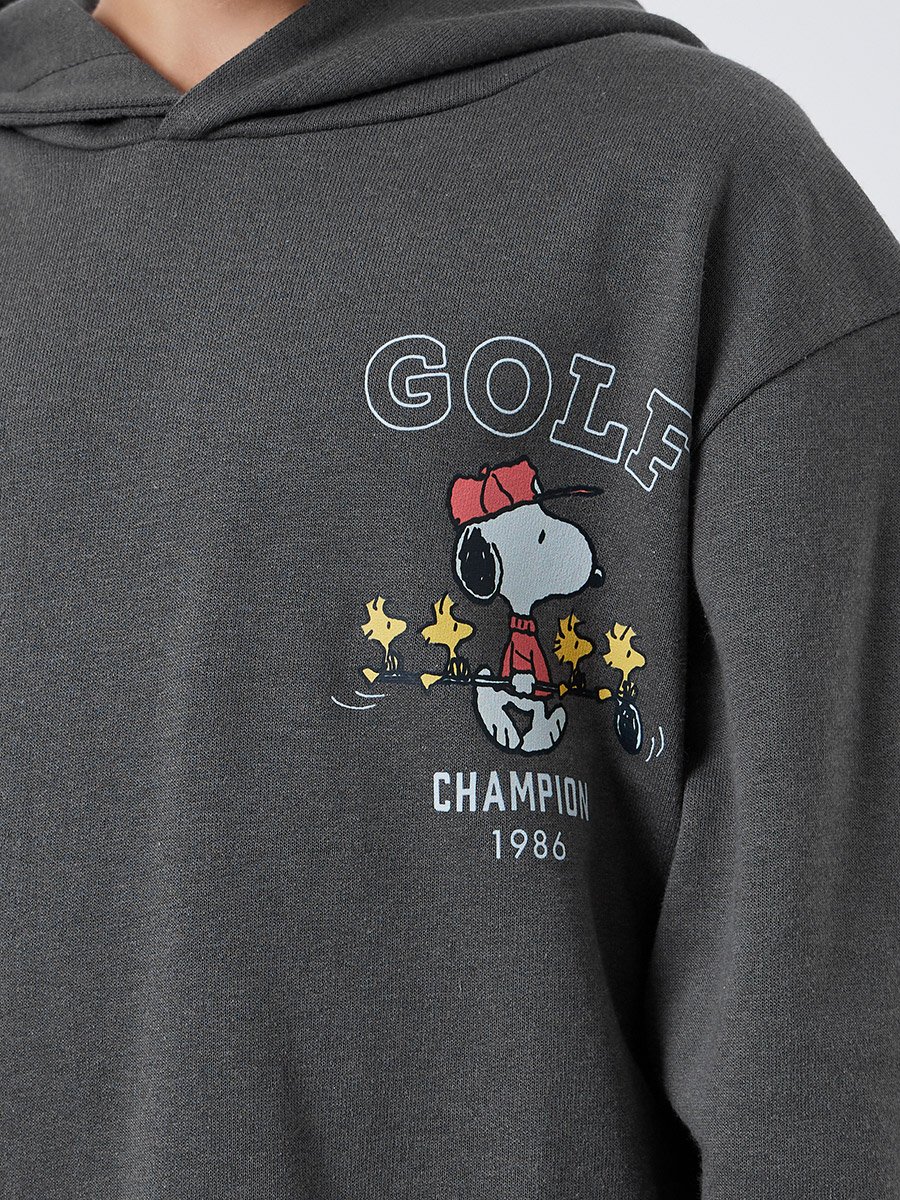 Kids Grey Snoopy Print Cotton Hoodie