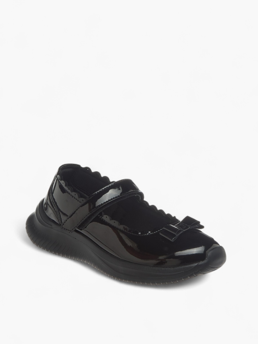 Bow Accent School Shoes with Hook and Loop Closure