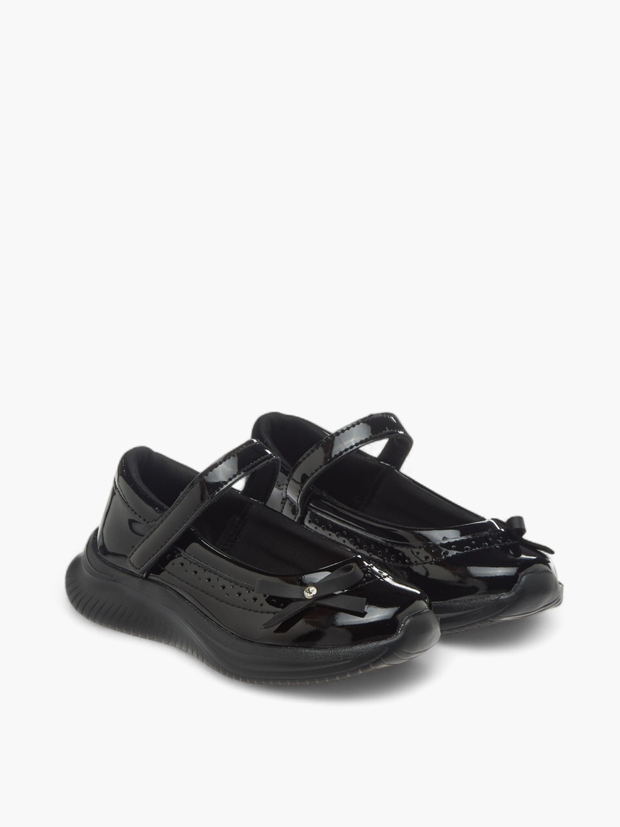 Bow Accent School Shoes with Hook and Loop Closure