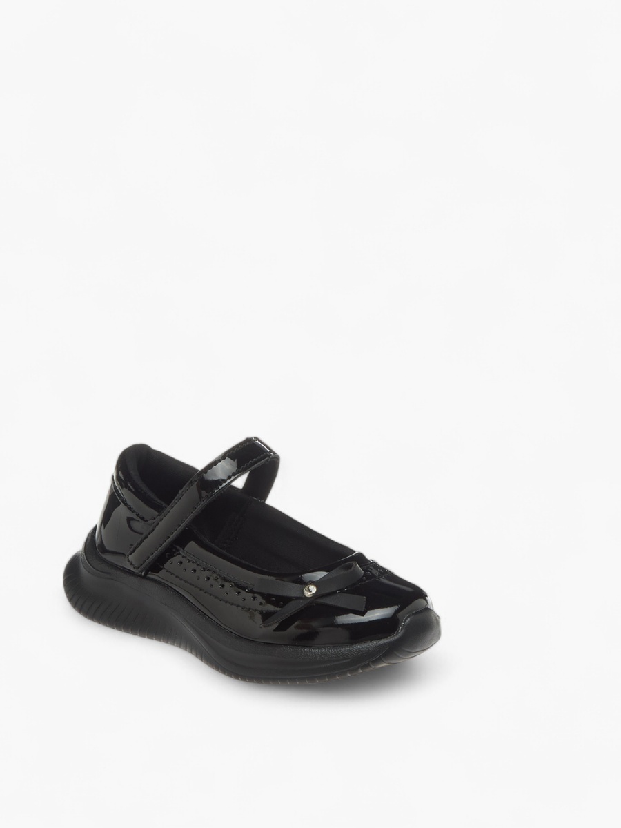 Bow Accent School Shoes with Hook and Loop Closure