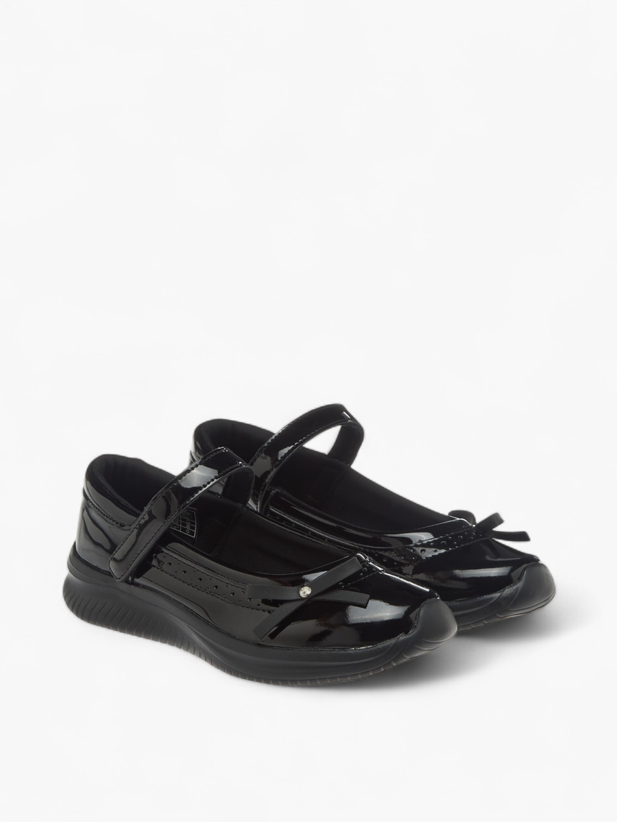 Bow Accent School Shoes with Hook and Loop Closure