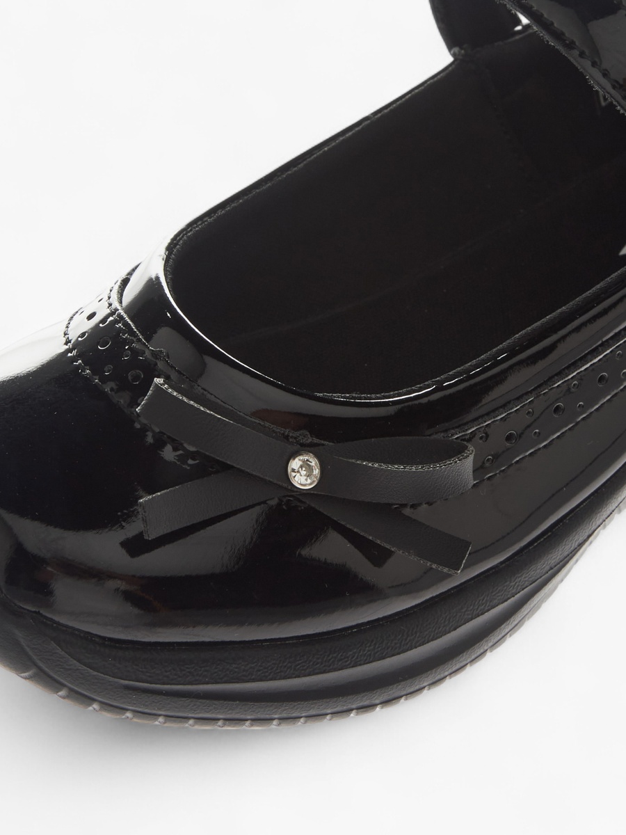 Bow Accent School Shoes with Hook and Loop Closure