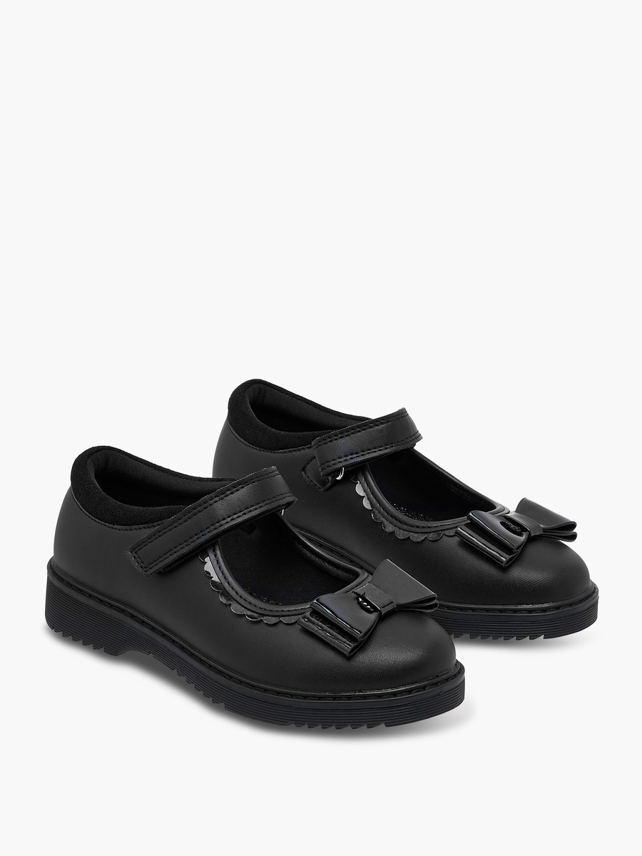 Bow Applique Mary Jane School Shoes with Hook and Loop Closure