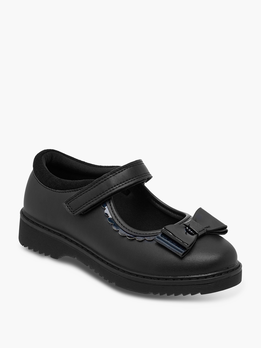 Bow Applique Mary Jane School Shoes with Hook and Loop Closure