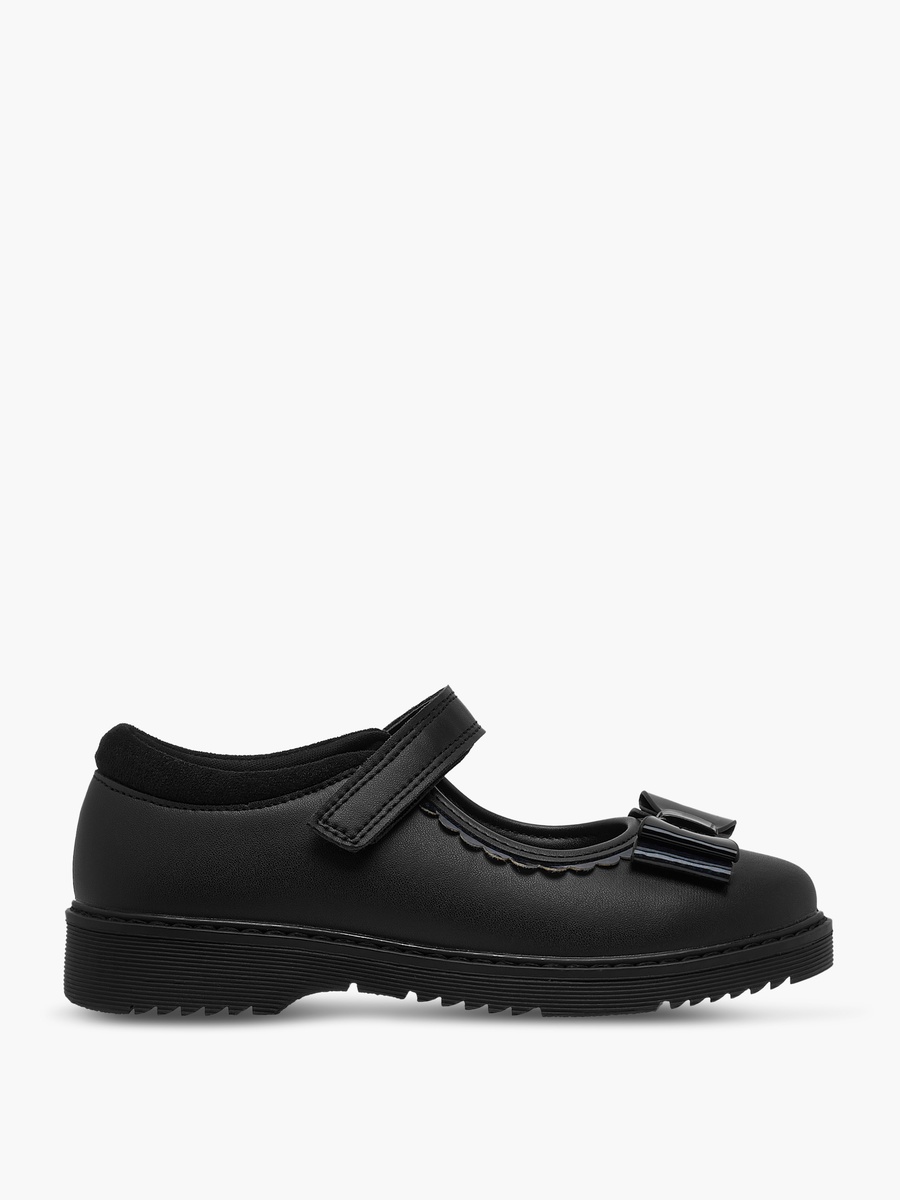 Bow Applique Mary Jane School Shoes with Hook and Loop Closure