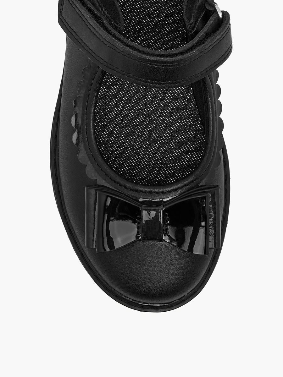 Bow Applique Mary Jane School Shoes with Hook and Loop Closure