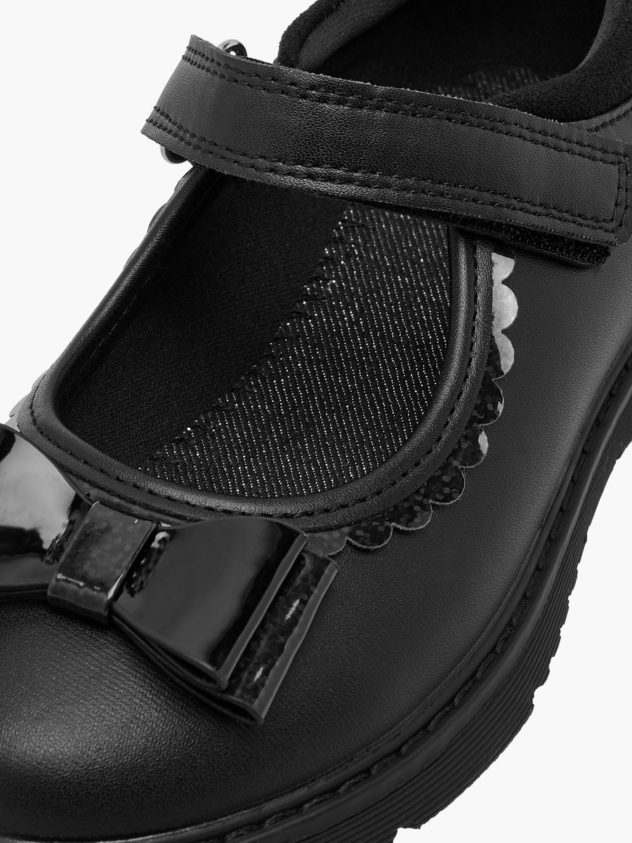 Bow Applique Mary Jane School Shoes with Hook and Loop Closure