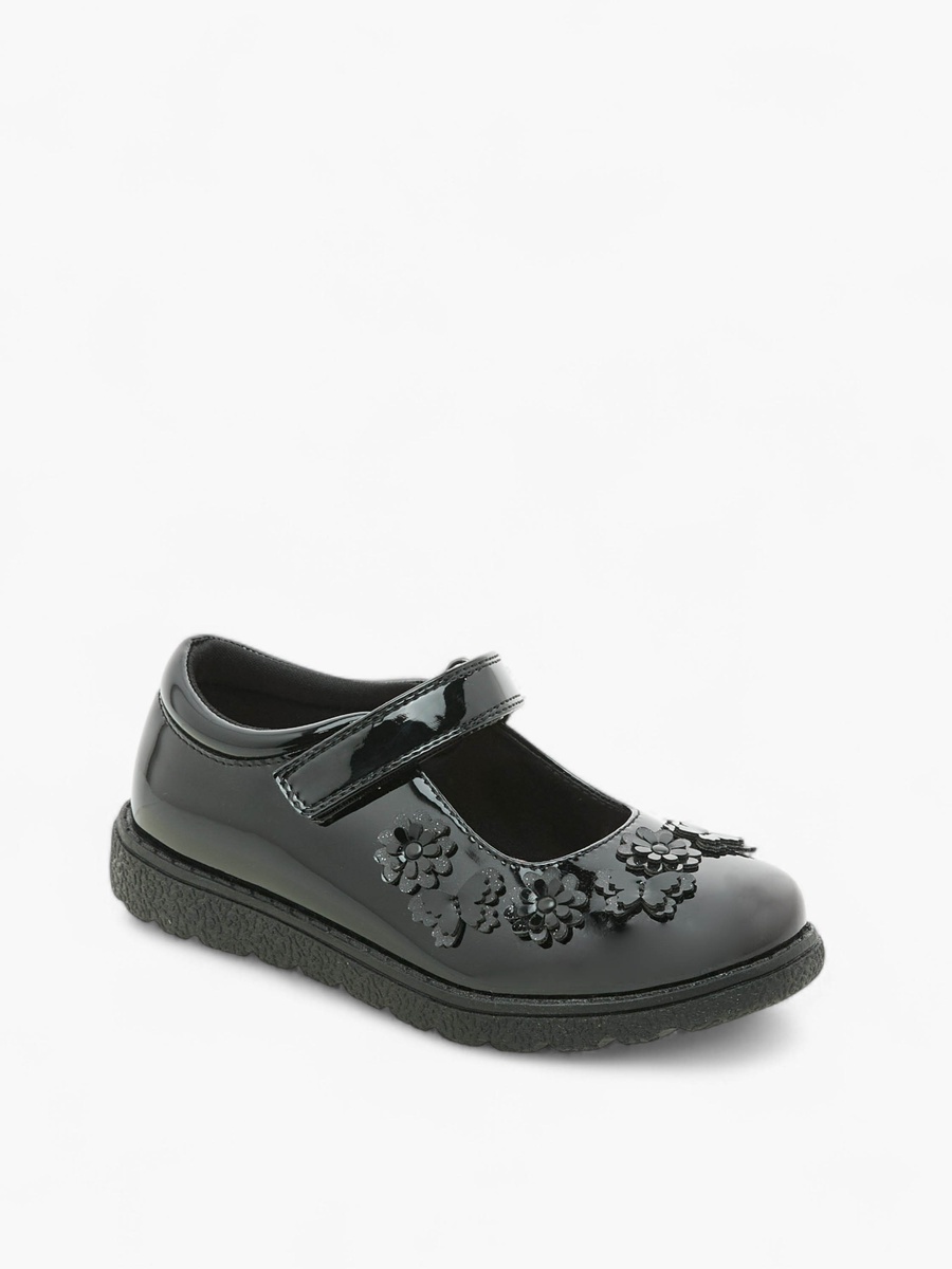 Flower Applique School Shoes with Hook and Loop Closure