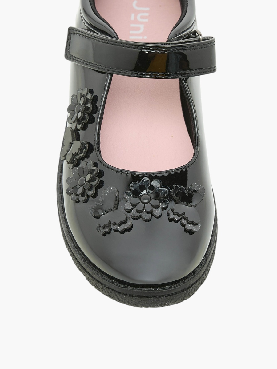 Flower Applique School Shoes with Hook and Loop Closure