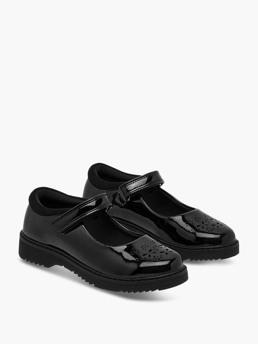Cut Out Detail Mary Jane School Shoes with Hook and Loop Closure