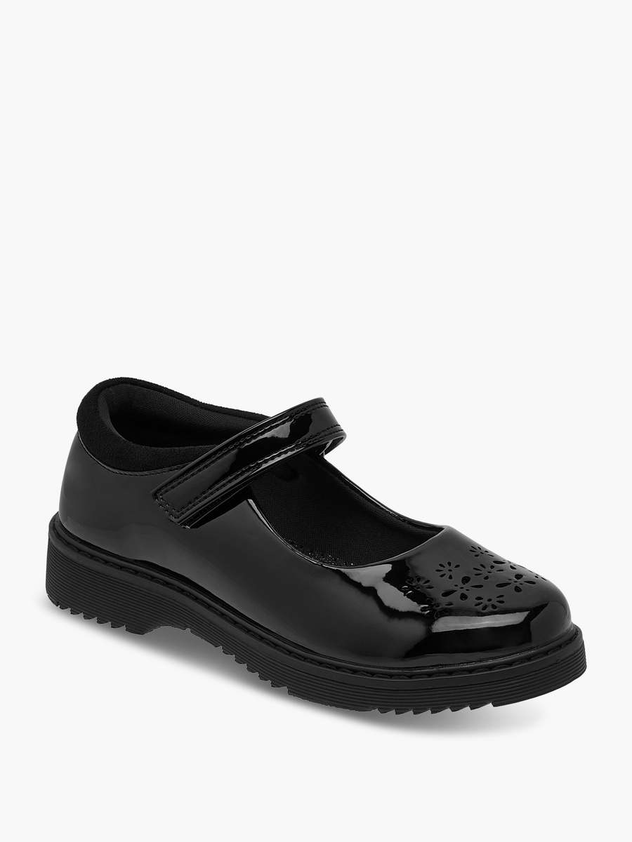 Cut Out Detail Mary Jane School Shoes with Hook and Loop Closure