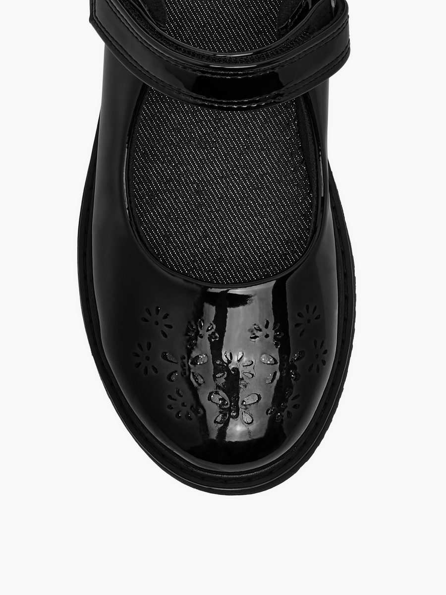 Cut Out Detail Mary Jane School Shoes with Hook and Loop Closure