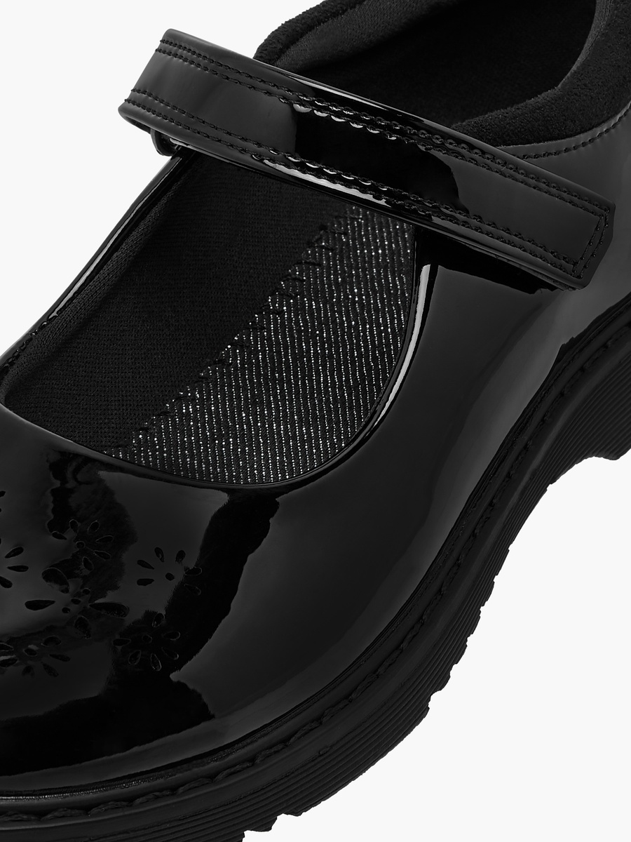 Cut Out Detail Mary Jane School Shoes with Hook and Loop Closure