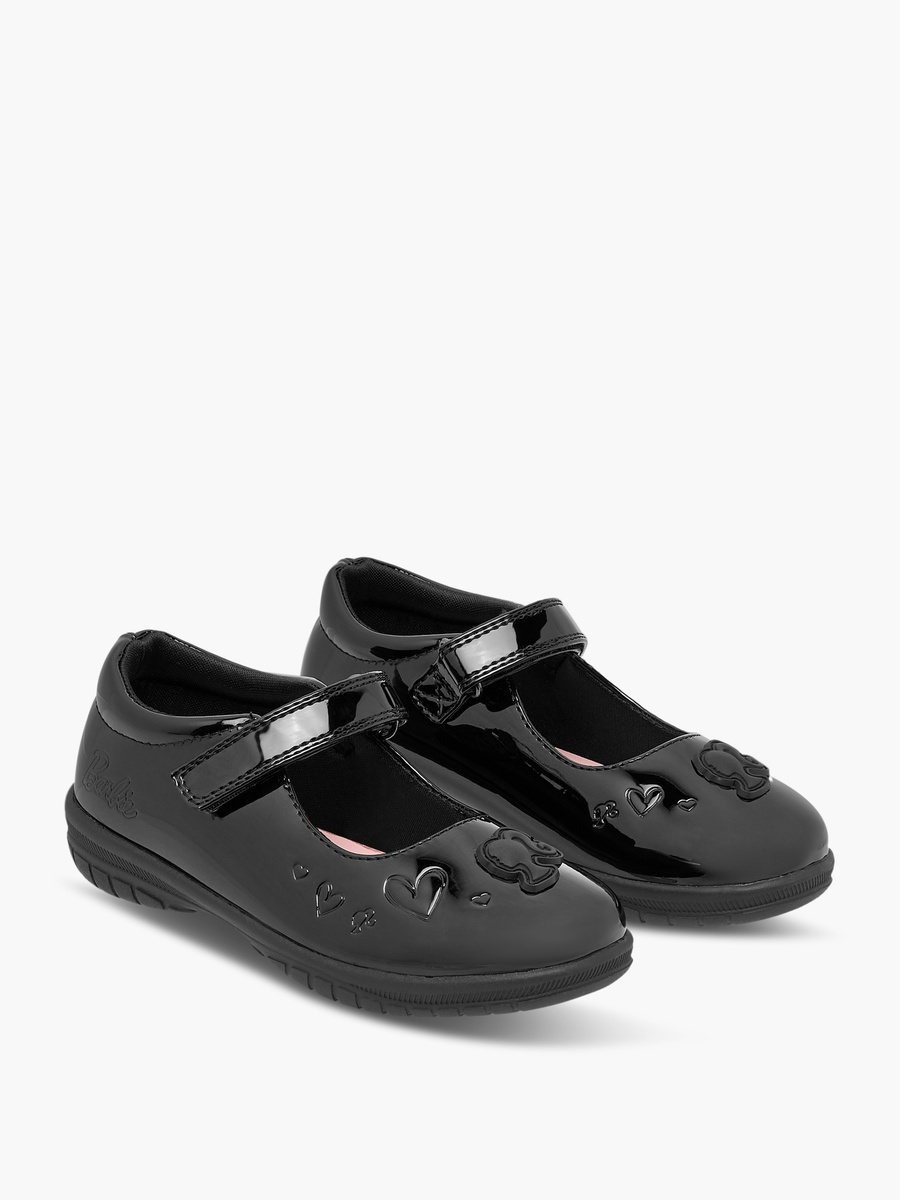 Embossed Mary Jane School Shoes with Hook and Loop Closure