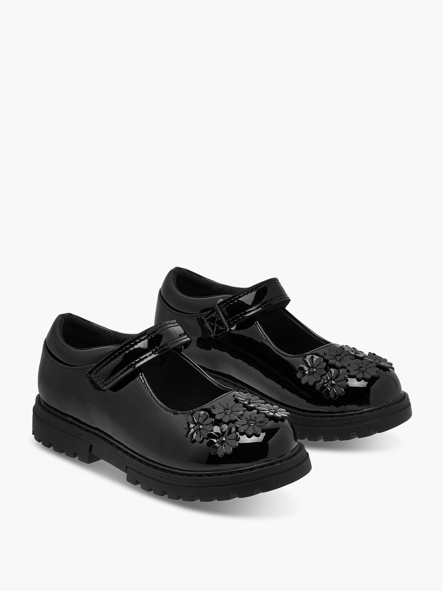 Flower Applique Mary Jane School Shoes with Hook and Loop Closure