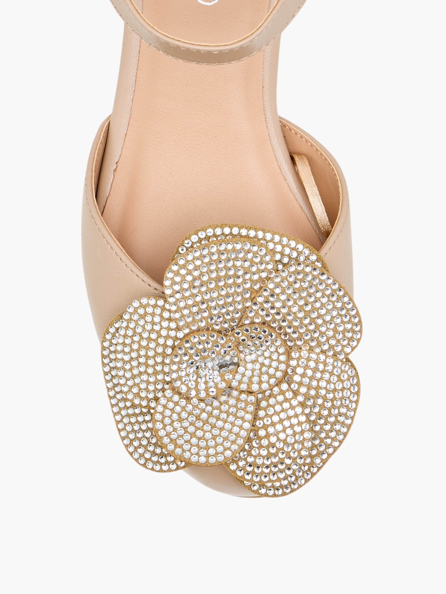 Girls Floral Embellished Block Heeled Sandals with Hook and Loop Closure