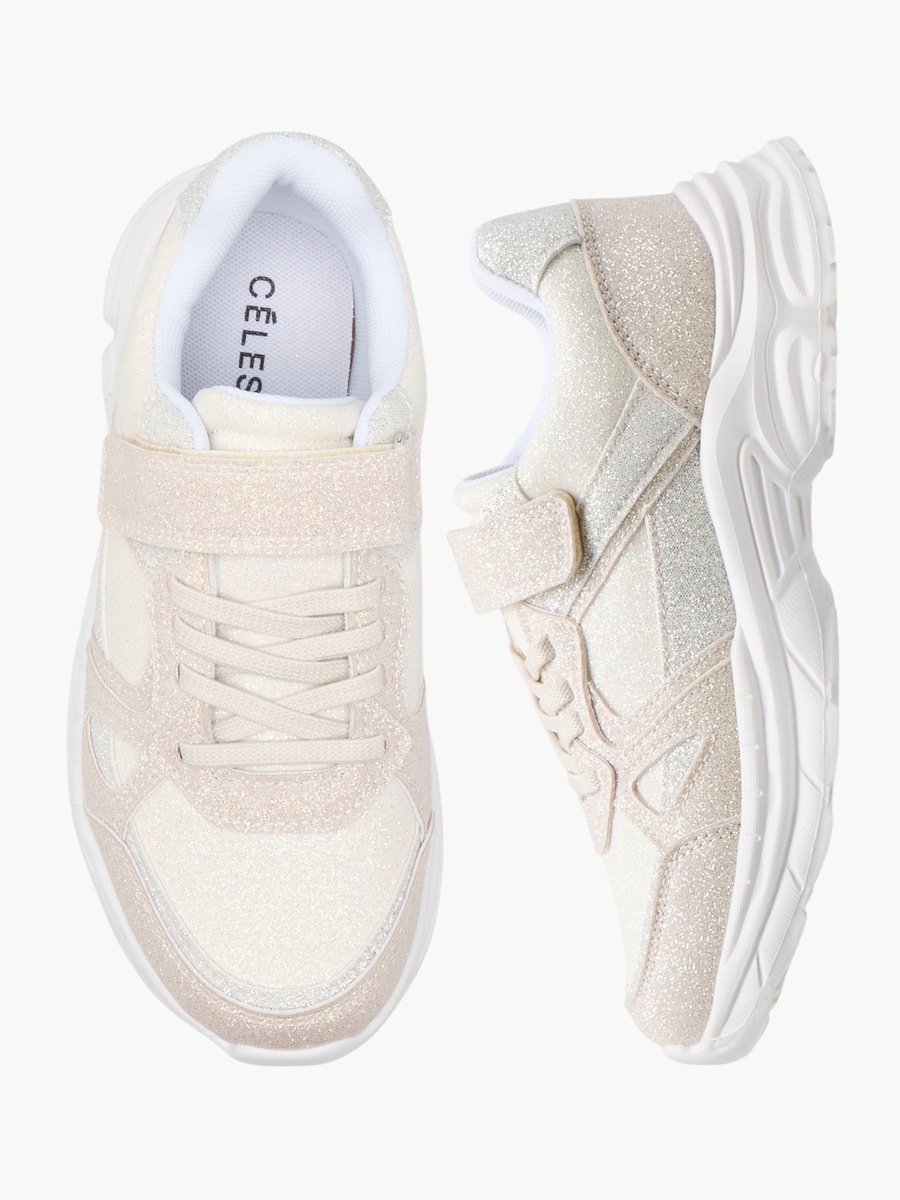 Girls Panelled Sneakers with Hook and Loop Closure